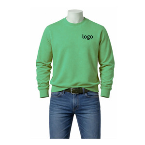 Sweat-shirt à col rond en molleton brodé vert clair, polyester/coton, 360g, écologique, uni, manches longues, hiver, OEM - Product Image 2