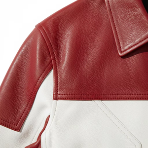Veste en cuir de motard rouge et blanche personnalisée pour hommes, cuir véritable, design personnalisé, streetwear, vêtements pour hommes, veste en cuir Avirex unisexe - Product Image 4