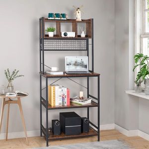 Scaffale da Cucina a 5 Ripiani Autoportante con 10 Ganci a S e 3 Cubi, Supporto Industriale per Forno a Microonde, Carrello Multiuso per Stoccaggio in Cucina - Product Image 1