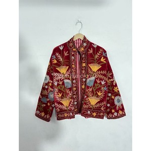 Pure Velvet Quilted Jacket with Uzbek Floral Embroidery Cotton Lining Boho Chic Women's Casual Spring/Autumn/Winter Jacket - Product Image 5