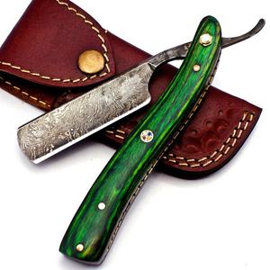 Maquinilla de afeitar de peluquero recta hecha a mano para afeitado cercano hoja de acero Damasco con mango de madera diseño clásico - Product Image 1