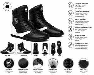 Dumela Boxing <b>Boots</b> <b>Black</b> White Leather High Top Training Shoes Durable All Seasons - Product Image 6
