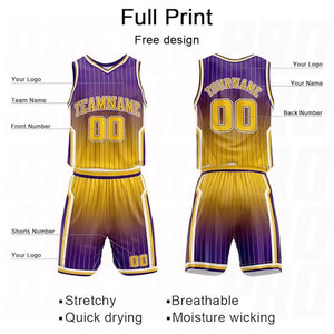 Gradient Purple Yellow Good Quality Basketball Uniform Breathable Summer <b>Shorts</b> Plus Size Printed Sportswear Set - Product Image 3