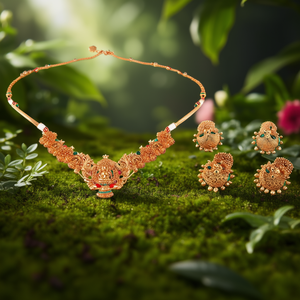 Nagas Semi Bridal Gold Plated Zircon Necklace and Earring Set - Product Image 3