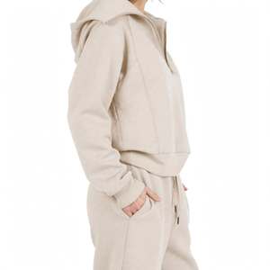 Beige Baggy Sweatpants Cream Fleece Wide Leg Jogger <b>Trouser</b> Custom Logo 100% Cotton Tracksuit Quarter Zip Hoodie and Pants Set - Product Image 5