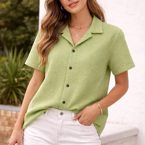 Button Down Top, Lightweight <b>Waffle</b> Knit Summer Blouse, Relaxed Fit Everyday Wear <b>Shirt</b> for Woman - Product Image 1