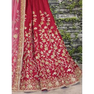 Maroon <b>Applique</b> Embroidery Work Banglory Silk Lehenga Choli - Product Image 2