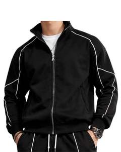 Ensemble de survêtement noir personnalisé pour homme, veste zippée intégrale et pantalon de jogging, sport, streetwear, tenue d'entraînement en molleton personnalisée - Product Image 3