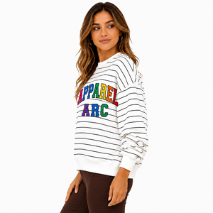 Vente en gros de sweats à capuche décontractés colorés et épais pour femmes, en molleton rayé de coton, avec appliqué, pour usage quotidien, légers, marque privée, OEM - Product Image 4