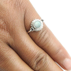 925 Sterling Silver Cocktail Throat Chakra <b>Boho</b> <b>Ring</b> Comes With Brilliant Round Cut Natural Larimar Gemstone Handmade Jewelry - Product Image 3