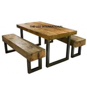 Furniture Industrial Furniture Sleeper Wood with Iron Chrome Finished <b>Leg</b> Console <b>Table</b> Hallway <b>Table</b> - Product Image 2