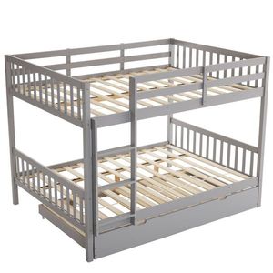 Letto a Castello in Legno di Pino dal Design Moderno con Letto Estraibile, Scala e Sponde di Sicurezza, Grigio, Misura Queen per Camera da Letto - Product Image 3