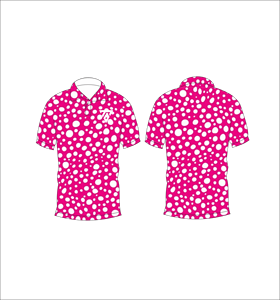 Polo pour homme rose et blanc à pois, personnalisable par sublimation, manches courtes, décontracté, respirant, léger, pour le golf - Product Image 3
