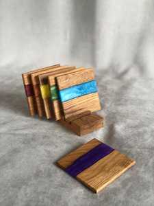 Handmade Acacia Wood <b>Epoxy</b> Resin Drink Coaster Set Luxury Wooden <b>Table</b> Accessories for <b>Coffee</b> Mugs, Wine Glasses, Cocktails - Product Image 5