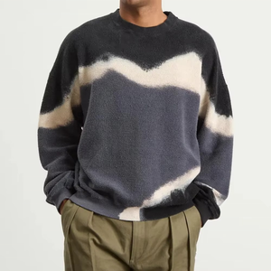 Sudadera de punto de forro polar para hombre, cuello redondo, oversize, con estampado tie-dye de colores mezclados, bloques de color, corte regular, para invierno - Product Image 4