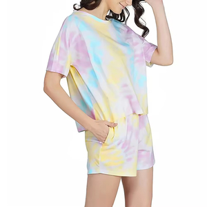 Women's <b>Tie</b> <b>Dye</b> 2-Piece Shorts <b>Set</b> Short Sleeve Loose Fit Casual Knitted Cotton Spring Summer Outfit - Product Image 4
