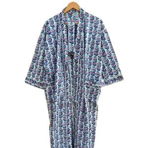 Bata Kimono de Algodón 100% Tejido con Estampado de Dibujos Animados para Mujer, Camisón de Verano Hecho a Mano, Cuello en V, Cintura Elástica, Largo Completo, Suave - Product Image 1