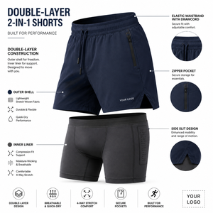 Nouveauté : Shorts de sport pour hommes à double couche, taille élastique avec cordon de serrage, séchage rapide, respirants, anti-transpiration, design uni personnalisé - Product Image 2