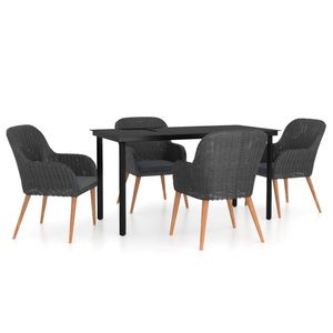 Set da Pranzo da Giardino Grigio Scuro per 4 Persone, Mobili da Esterno in Rattan Contemporanei Resistenti alle Intemperie - Product Image 4