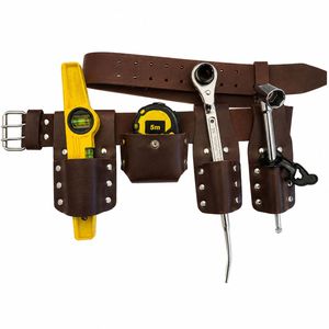 Ensemble de pochettes à outils ajustables en cuir véritable marron avec boucle en acier massif pour électricien, plombier et travaux en extérieur - Product Image 2