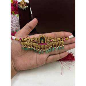 Indian Ethnic Vaidehi South Indian <b>Gold</b> Plated Choker <b>Set</b> with CZ Earrings for Bridal & Festival - Product Image 4