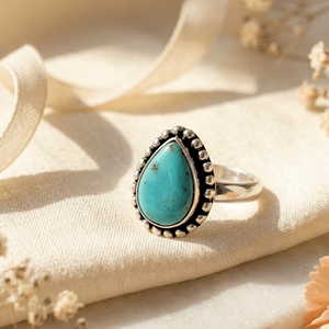 New Fashionable Romantic Wedding Engagement Gift Copper Turquoise Cluster Ring Jade Marrow Egg <b>Face</b> Inlay Elegant High-End - Product Image 5