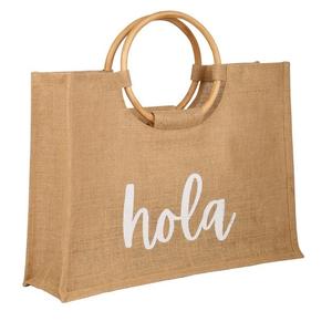 Sac fourre-tout en jute personnalisé avec poignée en bois naturel, sac promotionnel, sac cadeau en toile de jute, fournisseur en gros - Product Image 1