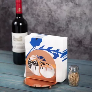 Modern Copper Napkin Holder with <b>Blue</b> Floral Print White <b>Cloth</b> Napkins for Restaurant <b>Table</b> Decoration - Product Image 1