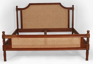 Traditional Mahogany Wooden <b>Bed</b> Frame <b>Queen</b> <b>Size</b> Handmade Solid Wood Caned Headboard and Footboard Bedstead - Product Image 4