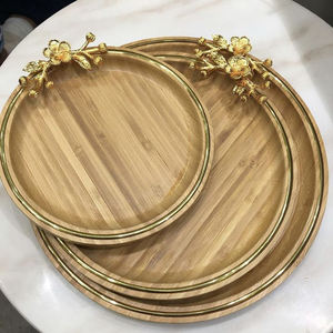 Plateau de service rectangulaire en bois massif de qualité supérieure, finition brune, avec poignées métalliques, pour hôtel, maison et cadeaux - Product Image 1