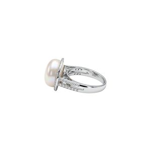 Freshwater Pearl and <b>CZ</b> Bezel Setting <b>Ring</b> in 925 Sterling Silver Rhodium Plated Luxury Jewelry - Product Image 3
