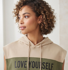 Sudadera corta sin mangas para mujer, holgada, 100% algodón, oversize, con cordón, de felpa, tejida - Product Image 3