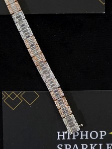 Pulsera de tenis de lujo bicolor oro rosa con moissanita baguette de plata 925, joyería Hip Hop Bling brillante para hombre y mujer, venta al por mayor - Product Image 3