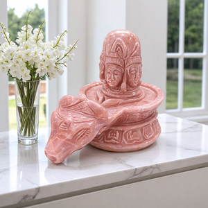 Estatua de Shiva Lingam Tallada a Mano en Ónix Rosa Natural, Ecológica, para Decoración de Templos Hindúes y Meditación Espiritual - Product Image 1