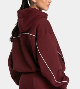 Sudadera con capucha extragrande para mujer, de talla grande, con hombros caídos, color liso, de forro polar, bordada, lavada, con cuentas, para otoño e invierno - Product Image 2