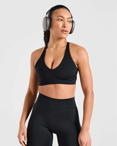Ensemble de yoga pour femmes, 2 pièces, leggings noirs taille haute, haut court dos nageur sans couture, tenue de sport longue - Product Image 5
