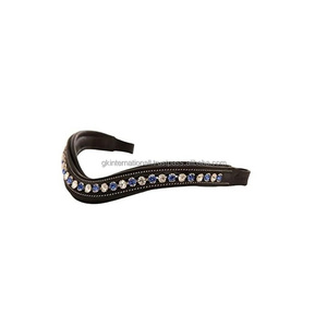 Frontal de cheval en cuir rembourré à canaux vides, orné de cristaux multicolores et de strass sur mesure en forme de vague, pour taille Full Cob - Product Image 5