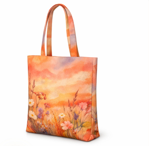 Bolsa de compras de lona de algodón con estampado floral de atardecer, diseño personalizado, tamaño personalizado, ecológica, promocional. - Product Image 2
