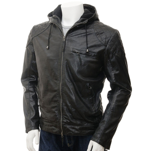Genuine PU Leather High Street Style <b>Men's</b> <b>Winter</b> <b>Jacket</b> <b>Waterproof</b> Windproof Breathable Eco-Friendly Anti-Bacterial Hooded - Product Image 1