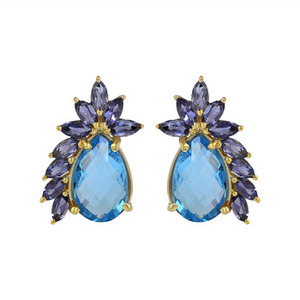 Pendientes de Plata de Ley 925 con Topacio Azul y Lapislázuli 100% Naturales, Joyería Fina para Mujer, Venta al Por Mayor - Product Image 4