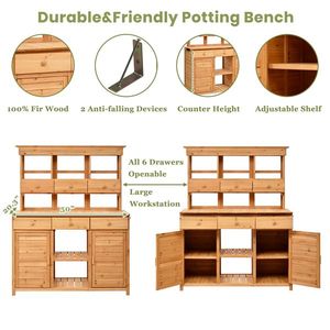 65.7 H <b>Tall</b> Garden Potting Bench <b>Table</b> with 3 Shelves 6 Drawers Assembly Video Provided-Patio Storage Workstation with Hutch - Product Image 4