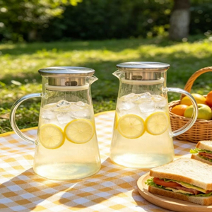 Lightweight Glass Water Jug Comfortable Grip Spill Resistant Lid Eco-Friendly BPA Free 1.8L <b>Large</b> Capacity for Indoor/Outdoor - Product Image 4