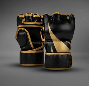 Gants d'entraînement de boxe MMA demi-doigts en cuir véritable de haute qualité, personnalisables, avec fermeture auto-agrippante et respirants, vente en gros - Product Image 1