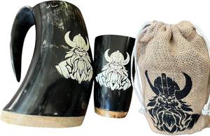 Tazas de Cuerno de Buey, Vaca o Búfalo Hechas a Mano en Blanco y Negro, Taza Vikinga para Vino, Té o Café, para Fiestas y Eventos - Product Image 3