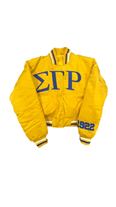 Sigma Rho Phi Greek Satin Bomber Jacket SGRHO Pretty Poodle Sorority Sisterhood Women Cropped Bomber Jackets Greek Line Jacket - Product Image 3