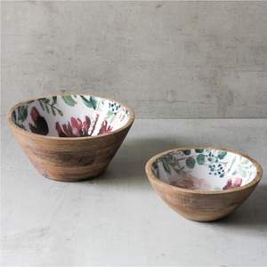 Tazón para Servir Hecho a Mano de Madera de Mango con Incrustaciones de Esmalte, Diseño Floral Azul, Tazón Grande Decorativo para Frutas y Ensaladas, para Decoración del Hogar y Cocina - Product Image 2