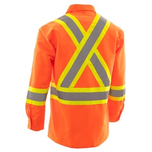 Chemise de travail à manches longues orange haute visibilité avec bandes réfléchissantes, vêtements de sécurité pour les travailleurs du bâtiment - Product Image 2