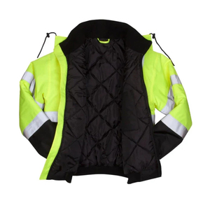 Hi Vis Reflective Work Jacket Men's <b>Winter</b> Waterproof Quick Dry <b>Thick</b> Puffer <b>Coat</b> with Hood Stand Collar Safety Wear - Product Image 2