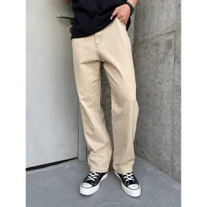 Jean en denim beige tendance pour homme, coupe droite ample et décontractée, 100 % coton, lavé, écologique, respirant, taille 28-42, style vintage - Product Image 1