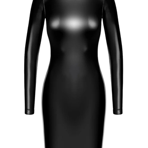 Robe moulante mi-longue noire en PU à col roulé et manches longues, coupe ajustée, sexy, pour soirée, couleur unie, ourlet droit, écologique - Product Image 3